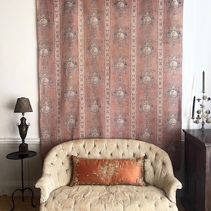 Antique French Hand Blocked Chintz Vintage Linen Historical Classic Inpired Textile Interior Decor Curtain Throw Wall Hanging