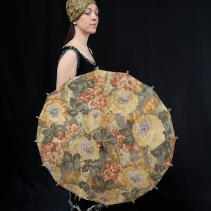 1920’s Antique Parasol Decorative Parasol Printed Embroidered Cotton Vintage Home Decor Interiors Vintage Accessories Film and Television