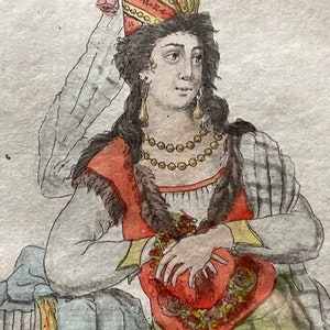 Dipinto antico acquerello Costume di riferimento Arte da collezione vintage Dipinti esotici del XVIII secolo Decorazione della stanza vintage Interni
