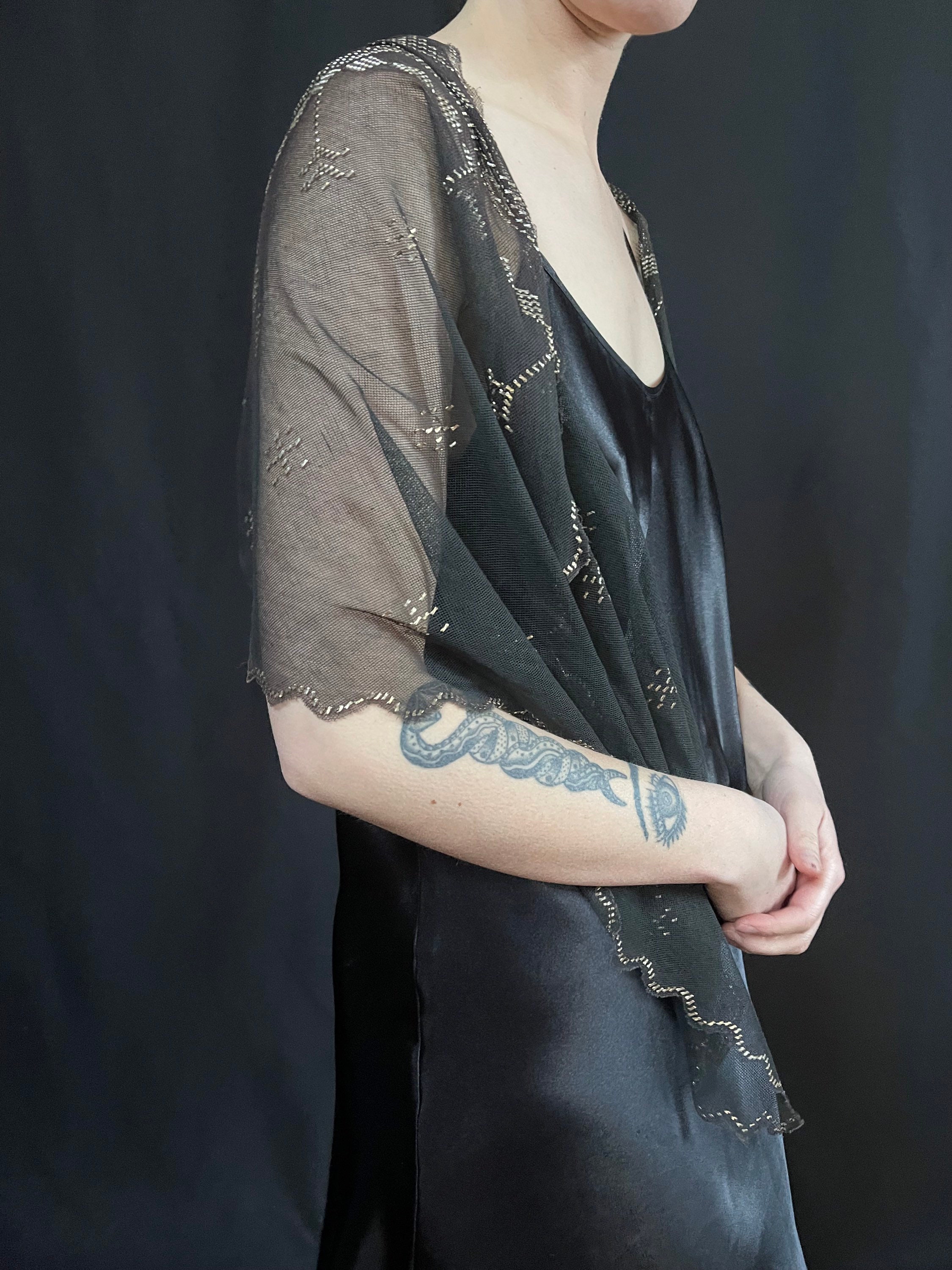Modern Black and Silver Assuit Shawl with Mixed Diamond Design main image 0