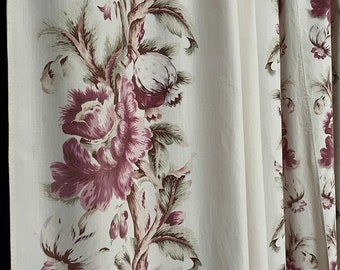 Vintage Chintz Border Curtains 1930’s French Country Style Floral Print Home Decor Antique Drapes Collectable Antique Textiles