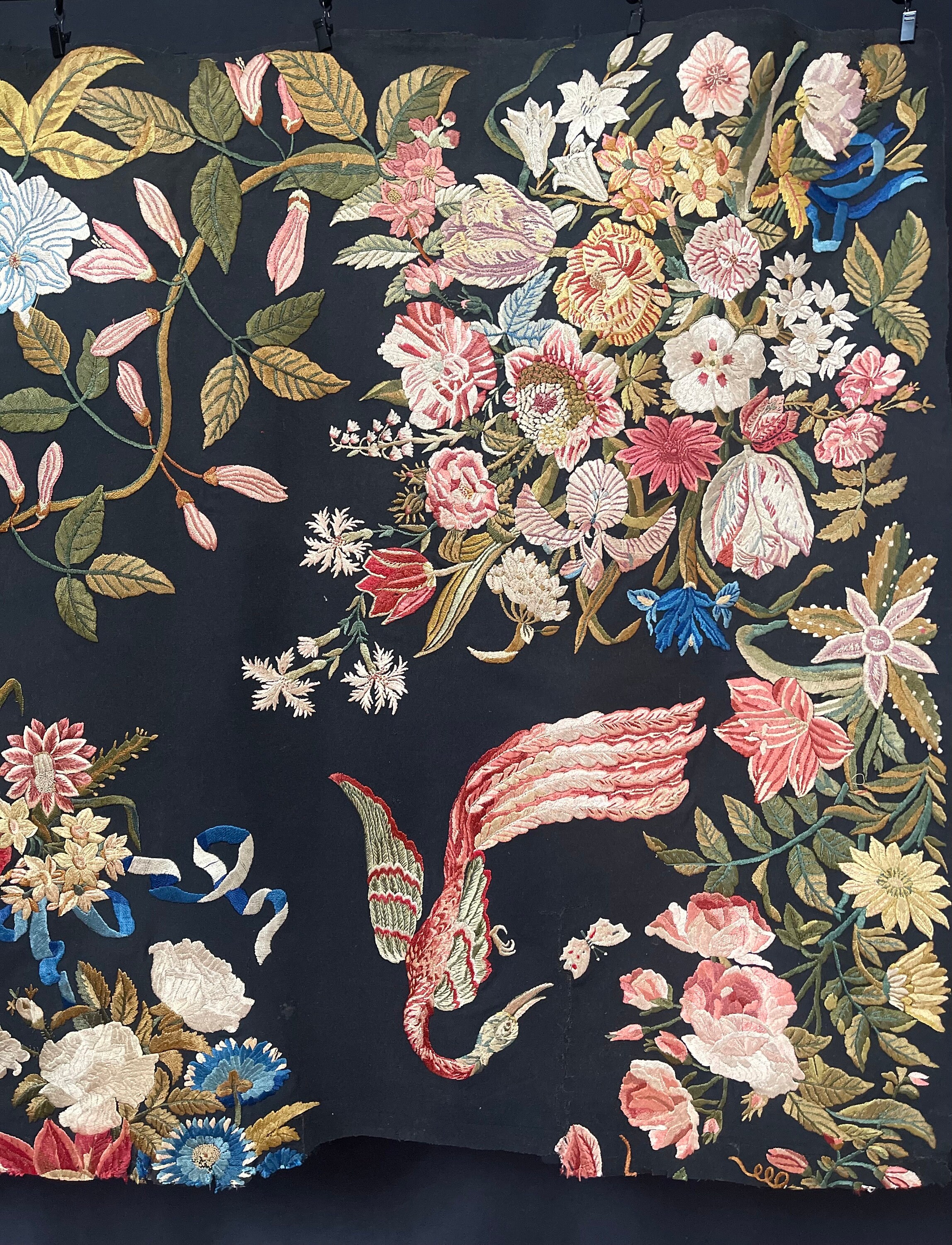 Antique Silk Embroidered Wall Hanging Vintage Embroidery Bedhanging ...