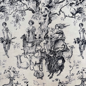 Vintage Black White Toile de Jouy French 1950 Garanti Boussac Home Decor Interior Design Vintage Home Decor