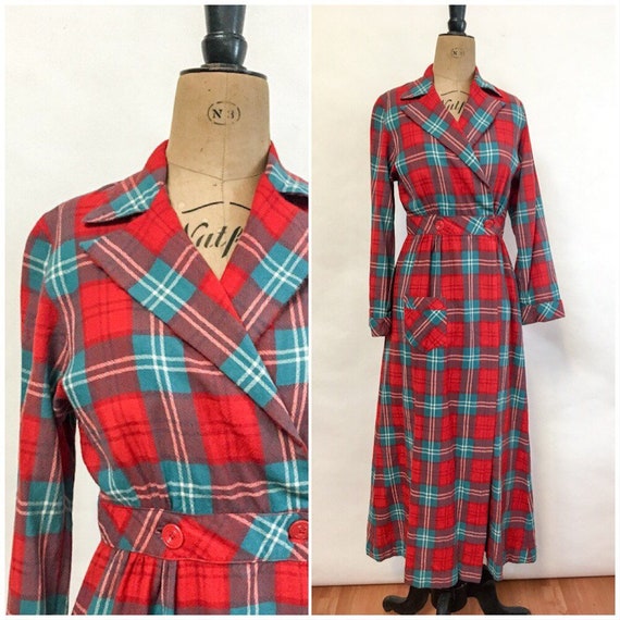 Tartan Wrap Dress - Red Teal Tartan Coat - Plaid C