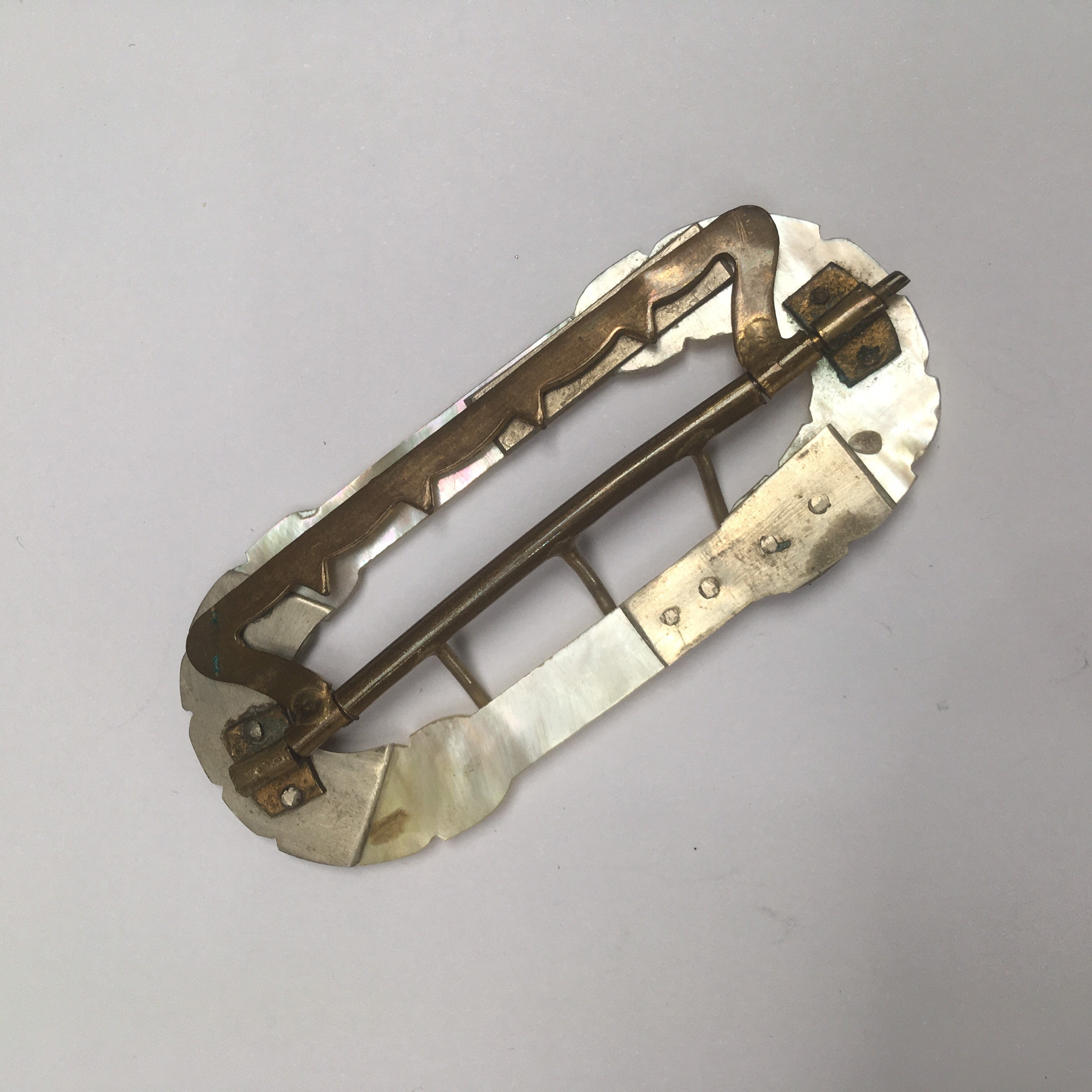 Antique Carved Mother of Pearl Belt Buckle - Edwardian  display picture 1