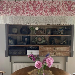 Red work Folk Art Embroidered Cover Hanging Dated Interior Design Vintage Home Decor Antique Textiles Collectible Embroidery Interiors