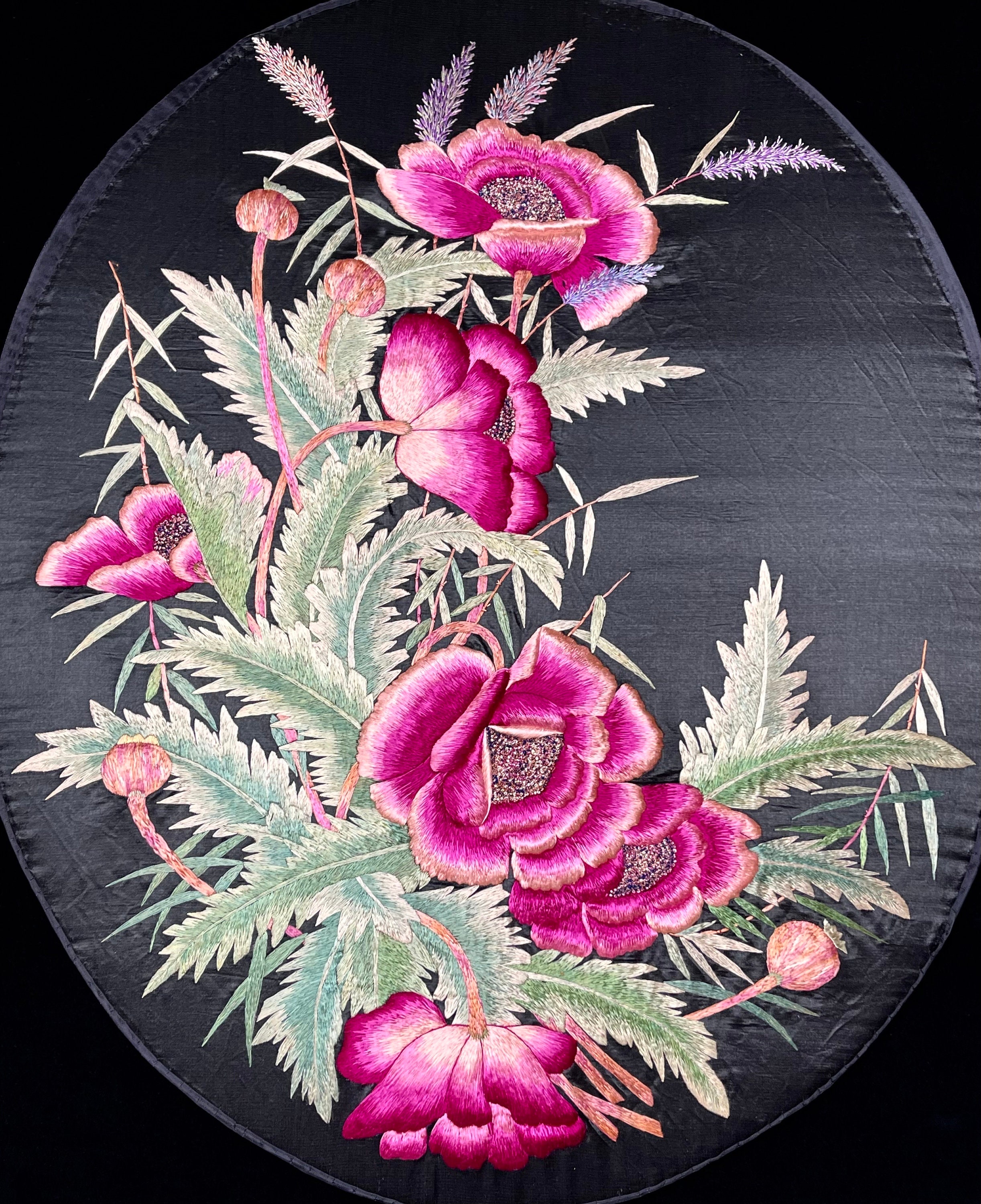 スティーブングラフ★絹刺繍額装★フランスアンティーク ヴィンテージ 刺繍サンプラー クロスステッチ アンティーク 額縁