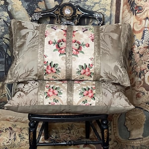 Bespoke Antique Rococo Silk Brocade Cushion 18th Century French Vintage Pillow Interior Decor Antique Textiles 1700s Antique Silk Pillow