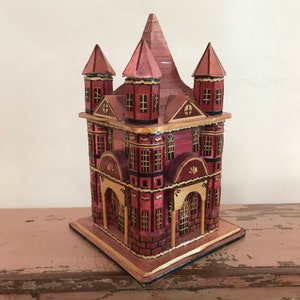 Vintage Trinket Box House Straw Marquetry Box Castle Trinket Box with Turrets Folk Art Antique Box 20th Century Home Decor Display