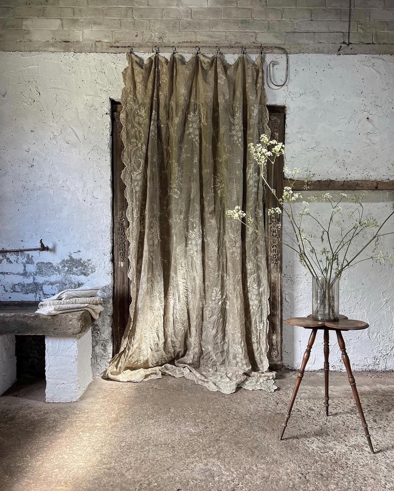 アンティーク コーネリー 刺繍 レース カーテン パネル シャトー