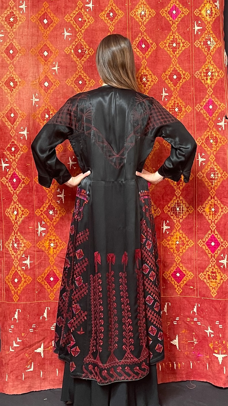Silk Embroidered Coat Antique Asian Robe Black and Pink Embroidery ...