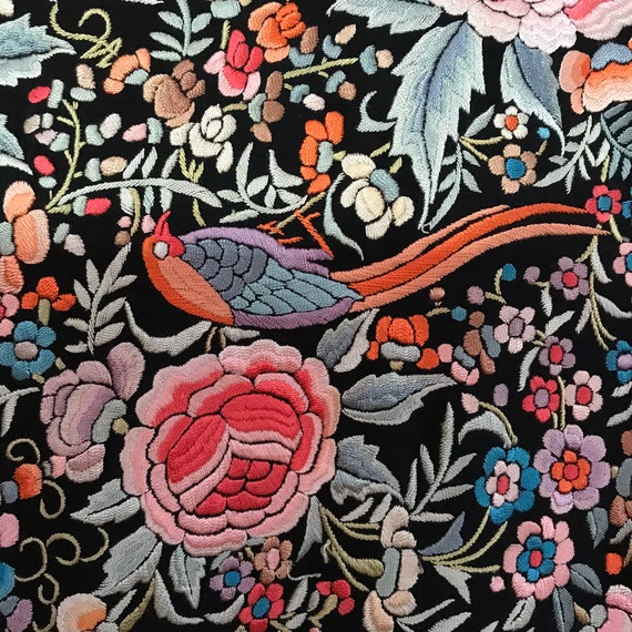 Vintage Shawl - Embroidered Shawl - Silk Shawl - A