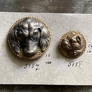 Antique Buttons Dogs French 19th Century Vintage Home Sewing Notions Interior Design Decor Collectables