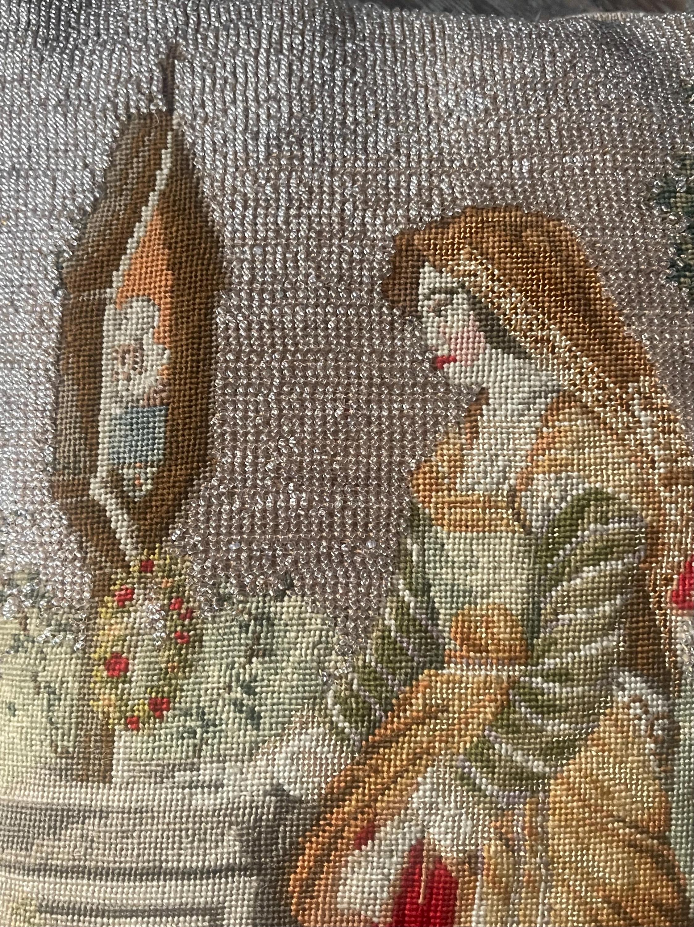 アンティーク ビンテージ クッション ベルベット ダマスク柄 イギリス フランス アンティークニードルポイントビーズクッション ビクトリア朝 19