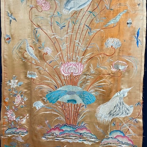 Antique Wall Hanging Fine Silk Embroidered Vietnamese Textile Embroidered Wall Art Antique Collectable Interior Display Vintage Home Decor