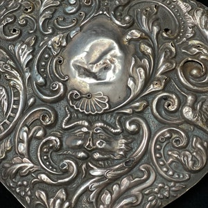 Antique Hand Mirror Silver Repousse Film and Television Prop Display Time Worn Silver Mirror