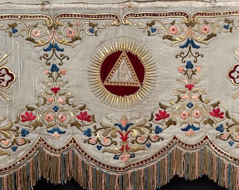 Decorative Antique Gold Embroidered Ecclesiastical Pelmet 19th Century French Historical Textile Interior Design Vintage Home Decor