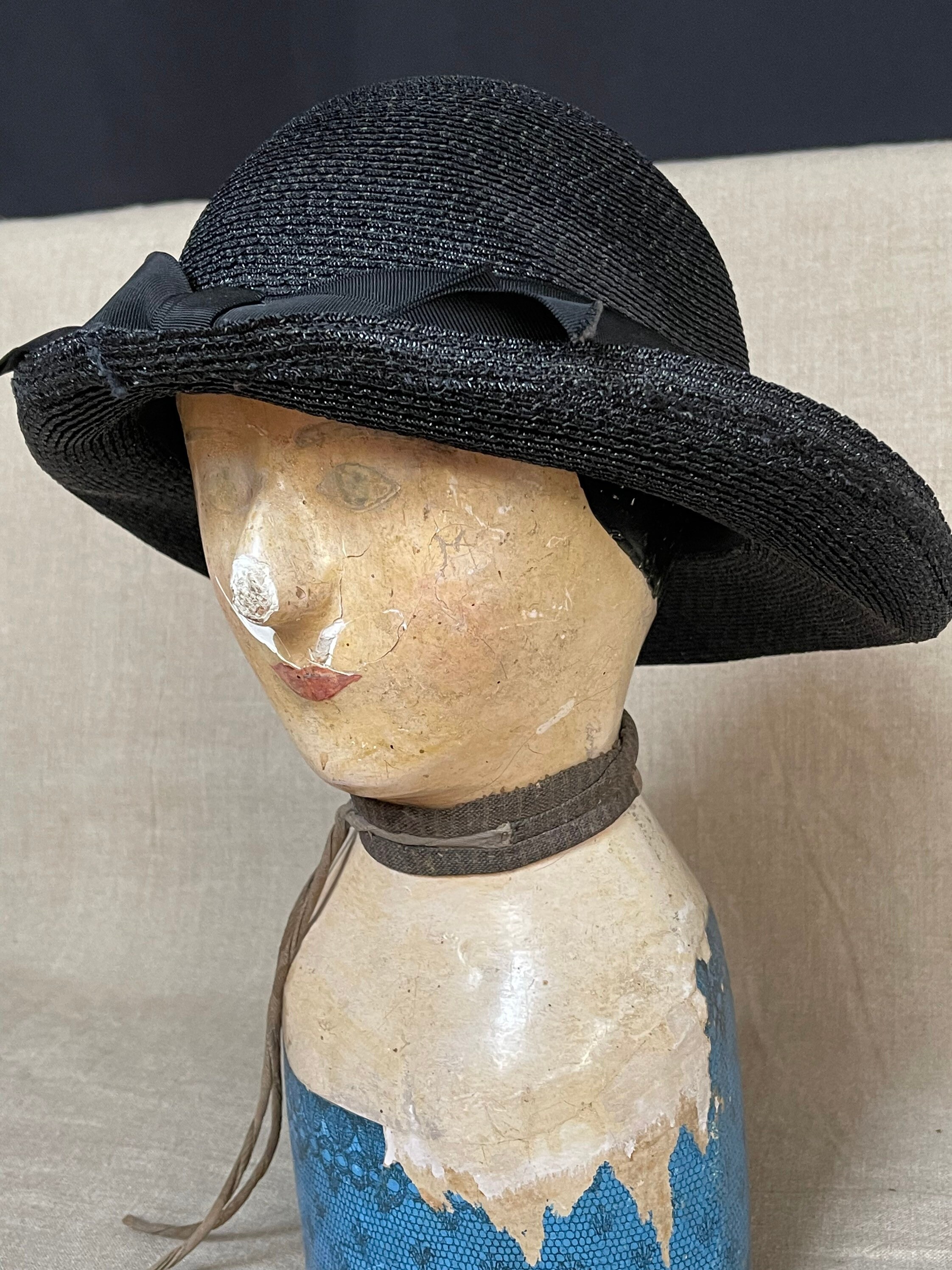 Vintage Straw Hat Black Straw Sun Hat 