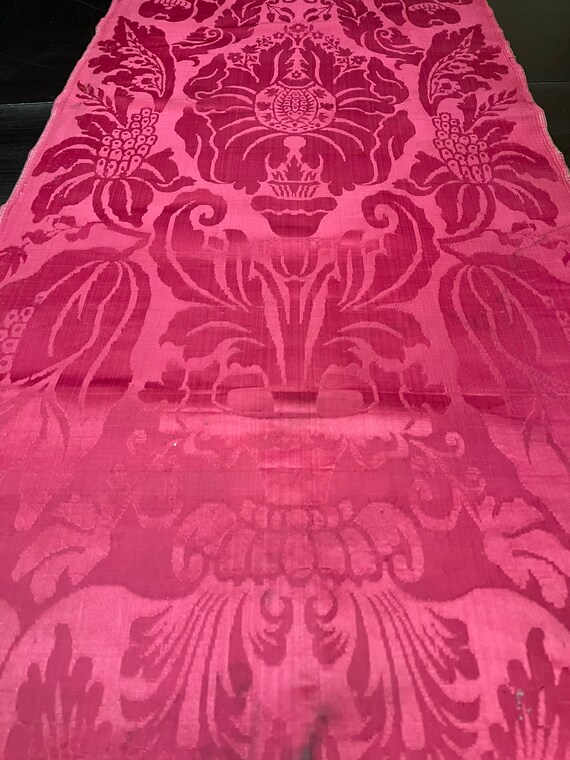 Antique Silk Brocade English Silk Antique Textile Interior Design Vintage Home Decor Collectable Handmade Silk Crimson Silk Interiors Decor