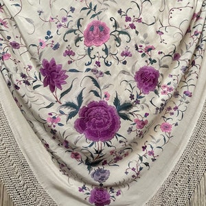 Silk Embroidered Antique Piano Shawl Canton Shawl Fringe Wedding Mother ...