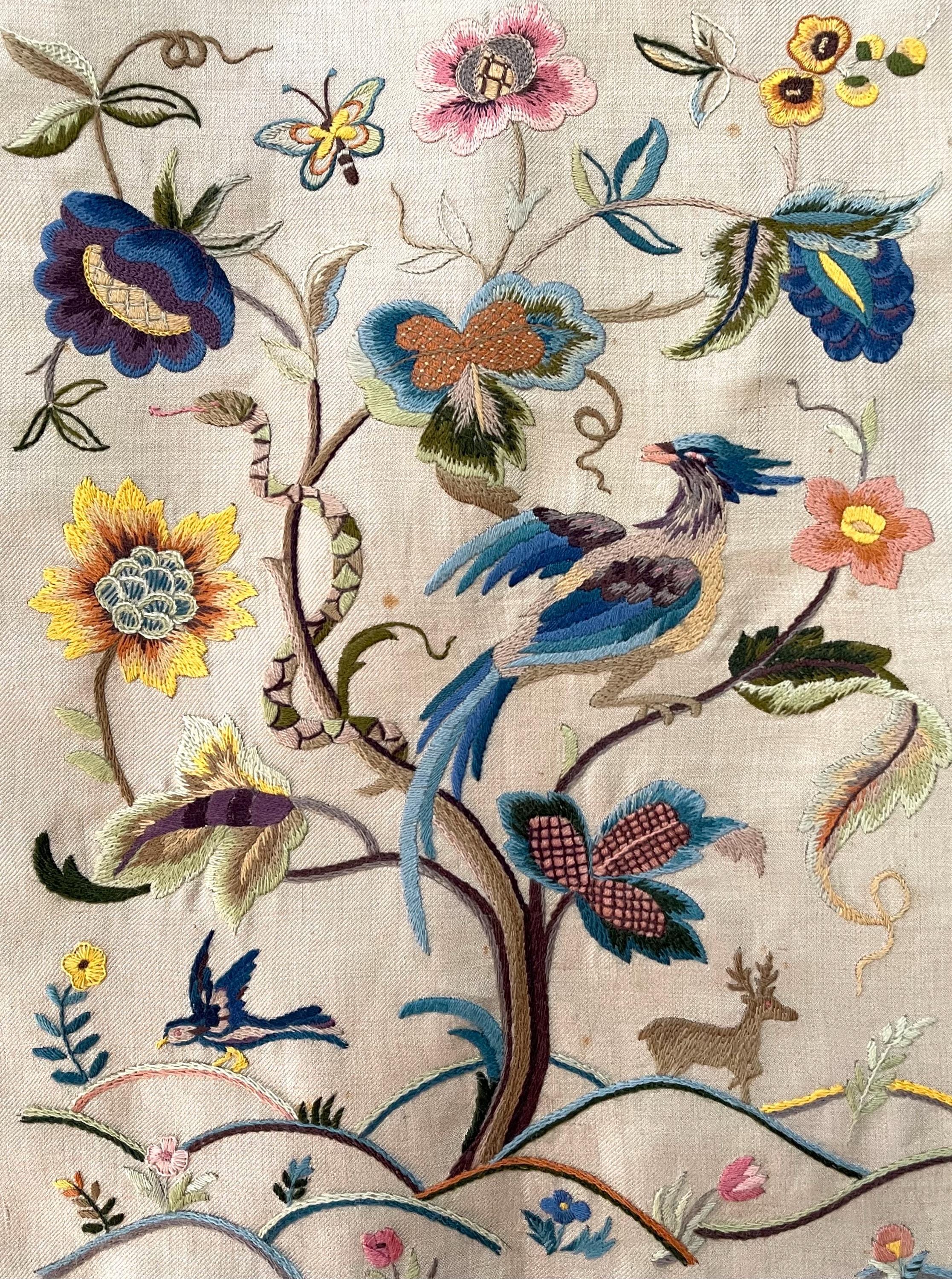 Arts and Crafts Tree of Life Embroidery Jacobean Revival Antique