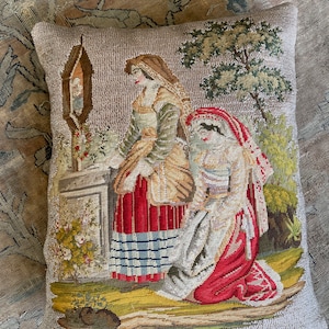 Antique Needlepoint Beaded Cushion Victorian 19th Century Vintage Pillow Antique Textile Interior Decor Collectable Embroidery Interiors