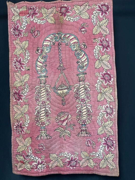 Pink Block Print Quilt Traditional Antique Textile Fo… Gem
