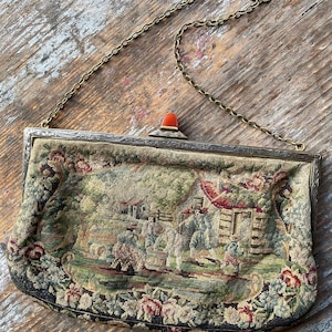 Petit Point Abendtasche Geldbörse Pastoral Szenen Edwardian Sammlerstücke Antike Geldbörse Display