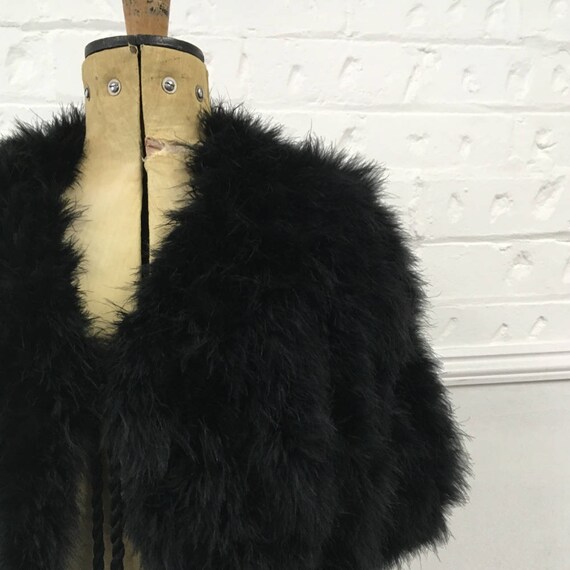 Black Marabou Cape - Black Feather Shrug - 1930's
