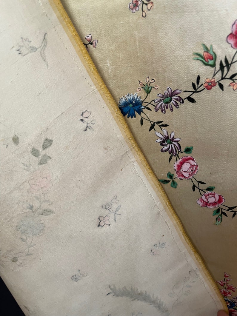 Antique Hand Painted Dress Silk 18th Century Dress Silk Rococo Silk Collectable Textiles Interior Decor Museum Worthy Study Reference image 10