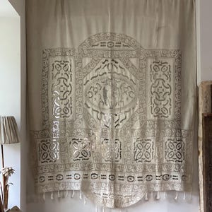 Antique Embroidered Filet Lace Panel Curtain Collectible Vintage French Textile Vintage Home Decor Interior Design Collectable Textiles