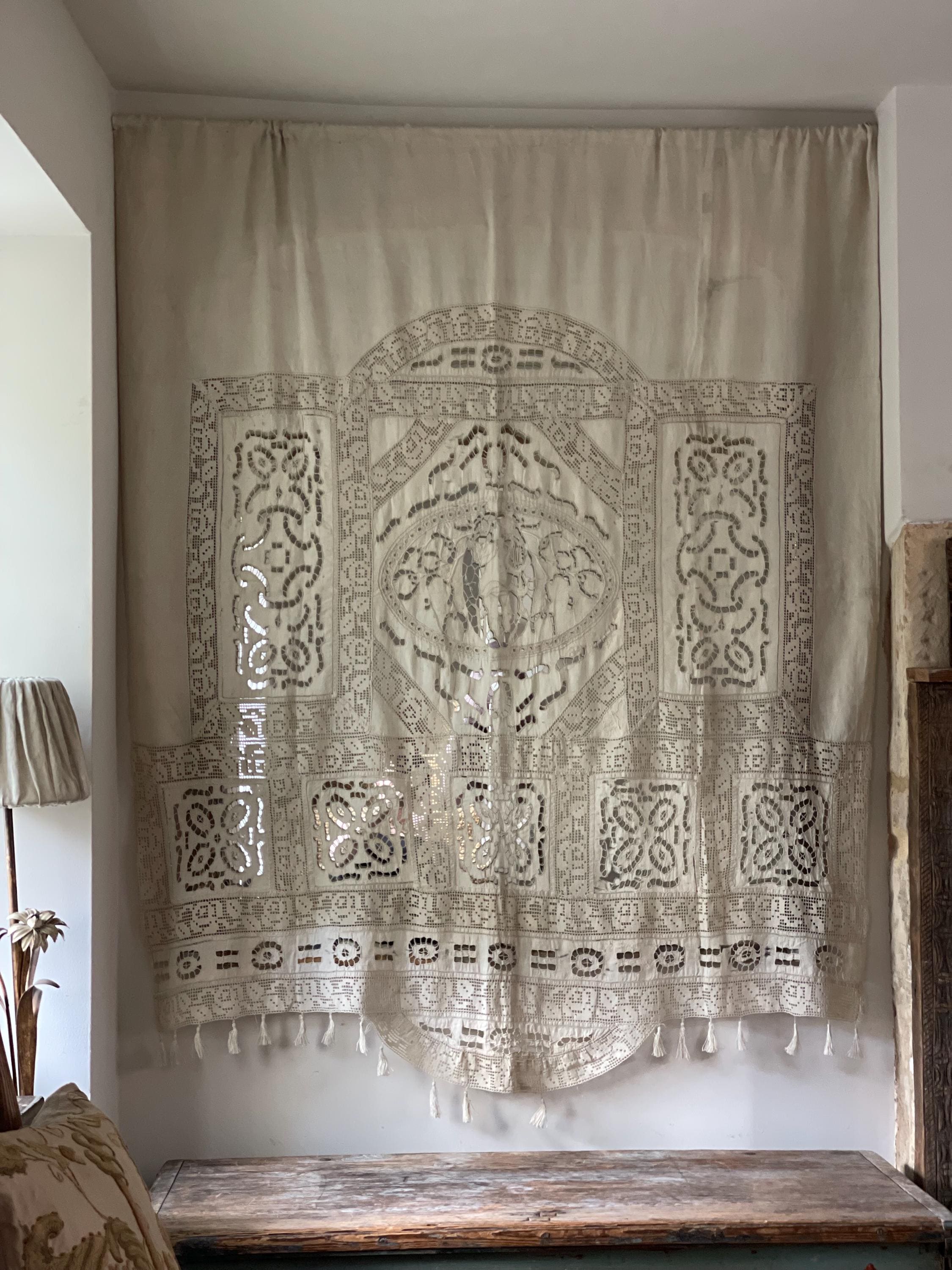 Vintageフィレレース コットンパネル フリークロス 588