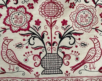 Otomana vintage de seda bordada con diseño floral de pájaros, decoración de los años 20, interiores vintage para el hogar, bordado de seda, arte de pared, decoración del hogar