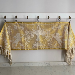 Antique Filet Lace Panel Lace Wallhanging Pelmet Cherubs and Flowers Interior Decor Decorative Antique Textile French Textile Vintage Home