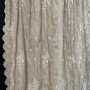 Antique Cornely Embroidered Lace Curtain Panel Chateau Drape French Collectible Textile Interior Decor Antique Textiles Vintage Home
