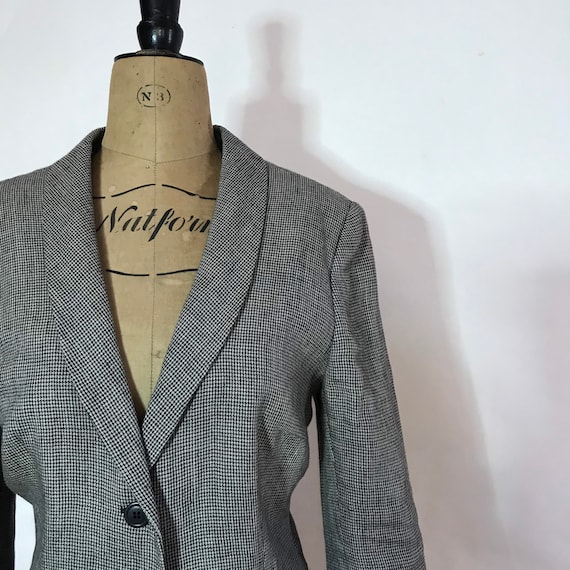 Vintage Houndstooth Jacket - Black and White Linen