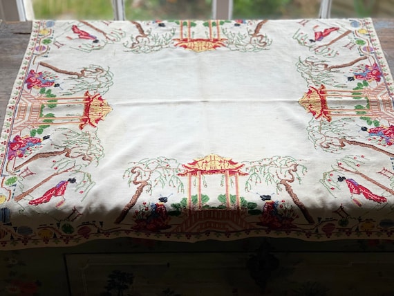 日本のクロスステッチ布 1930年代 イギリス刺繍 アンティーク