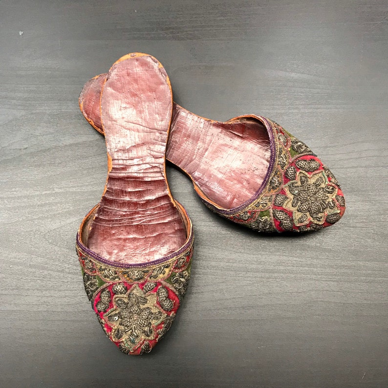 Antique Slippers Velvet Gilt Embroidered Slippers Vintage Etsy