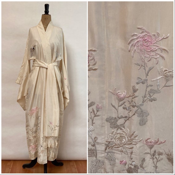 Cream Silk Kimono - 1930’s Antique Silk Robe - Jap