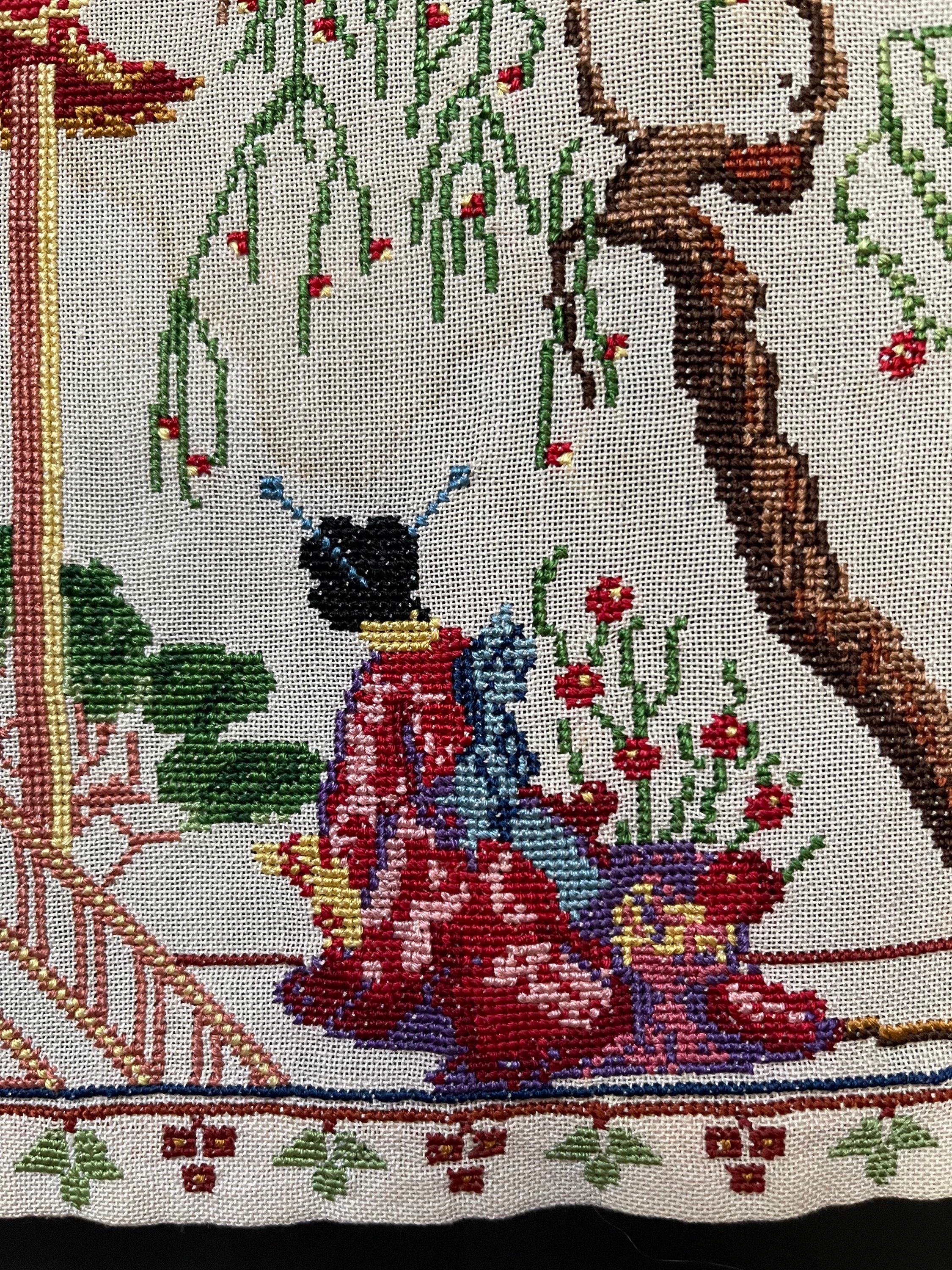 Japanese Inspired Cross Stitch Cloth 1930 English Embroidery