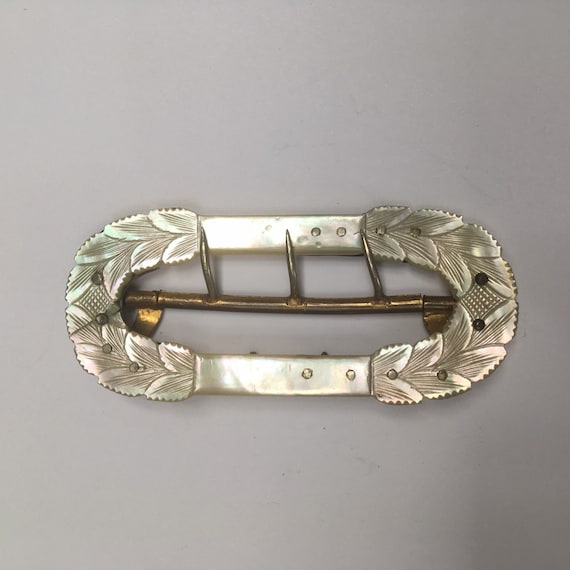 Antique Carved Mother of Pearl Belt Buckle - Edwardian  display picture 1