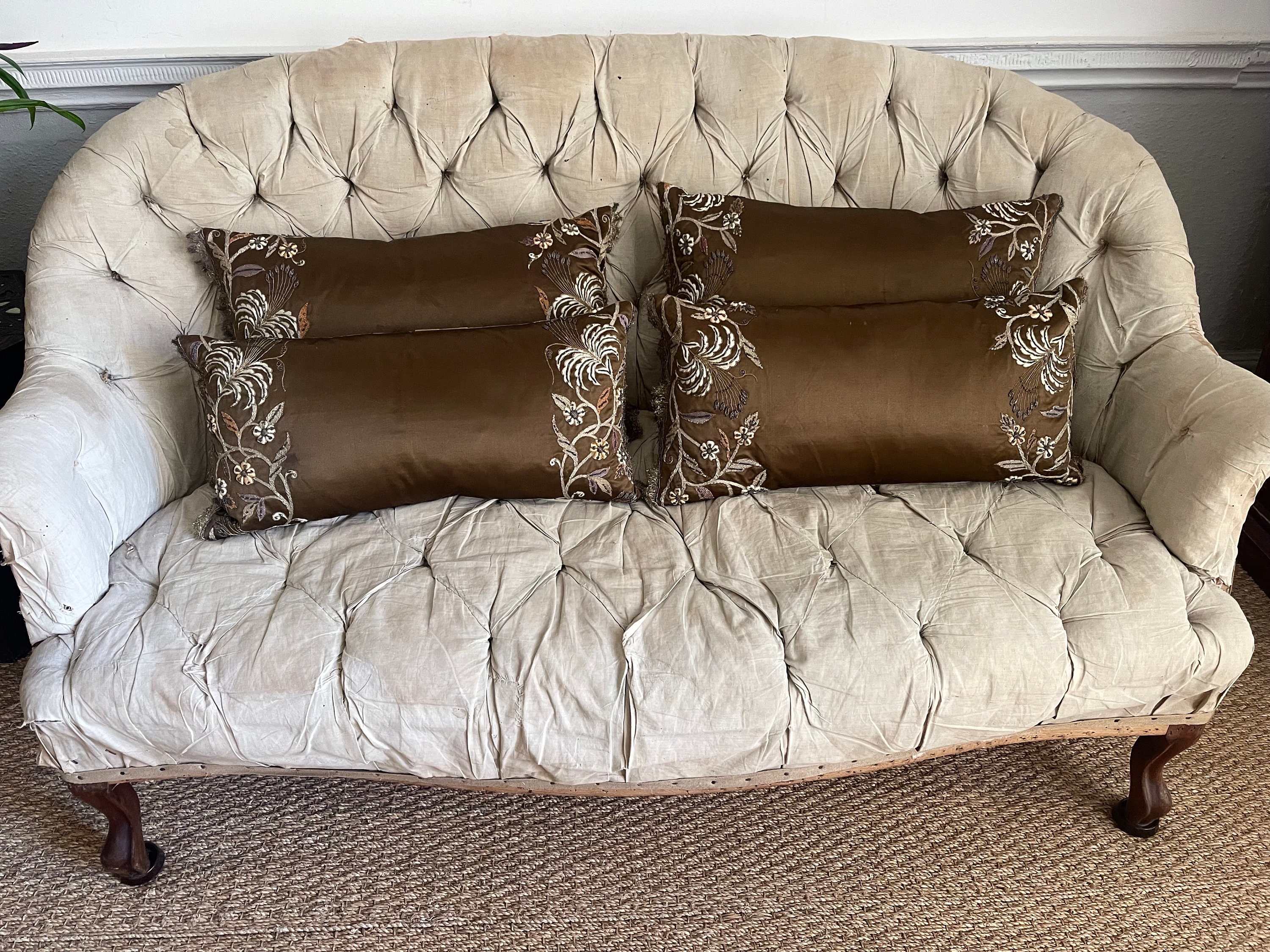 Antique Silk Embroidered Cushions 19th Century Silk Handmade Pillows