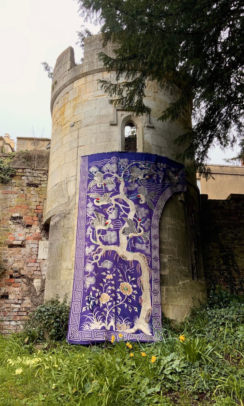Huge Antique Art Deco Chinese Wall Hanging Silk Embroidered Tree of ...