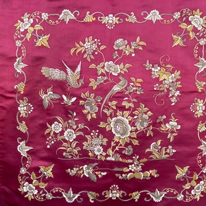 Embroidered Antique Silk Panel Panel Birds Flowers Embroidery Collectable Chinese Silk  Vintage Textile Panel Interior Decor
