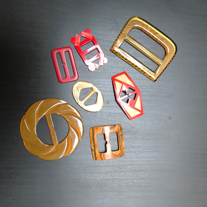 Sewing Supplies Red Yellow Buckles Antique Plastic Buckles Vintage Buckles