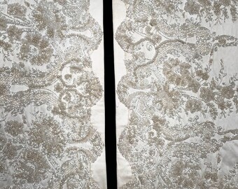 Pair of Edwardian Beaded Silk Dress Panels: C1910 England - Bridal Fabric - Beaded Fabric - Antique Fabric