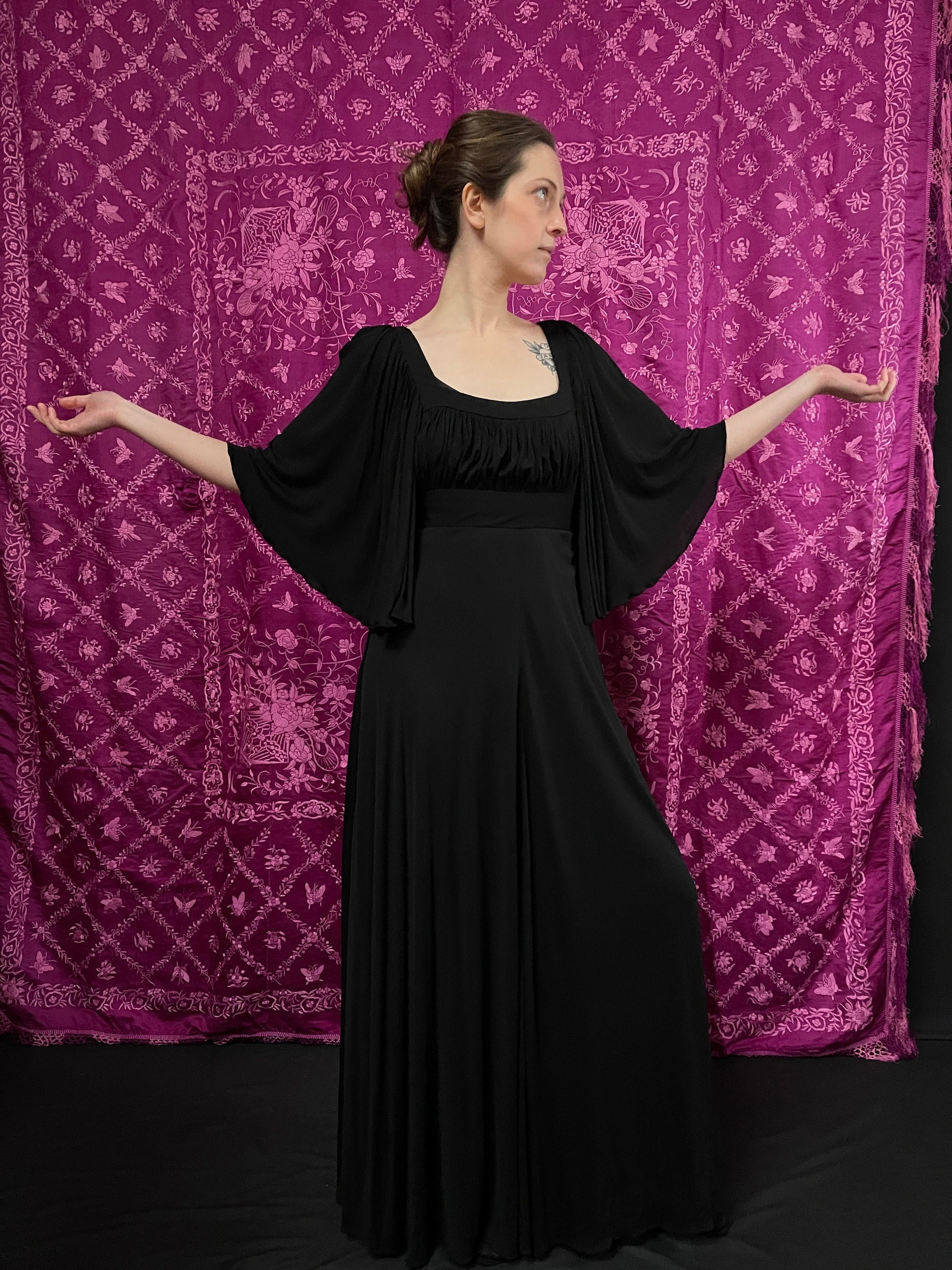 Ossie Clark Dress Vintage Black Jersey 
