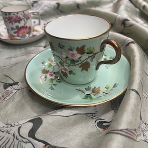 Two Antique Handpainted Chinoiserie Cups and Saucers Collectors Tea Cups Display Collectable Vintage Home Decor Interiors Gift For Her