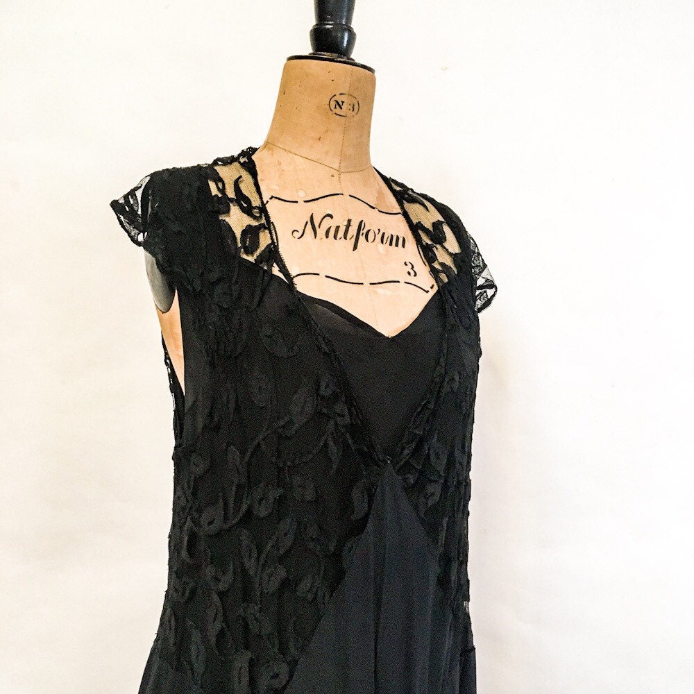 Image of Black Evening Dress - Silk Cocktail Lace Vintage Bolero Antique 's