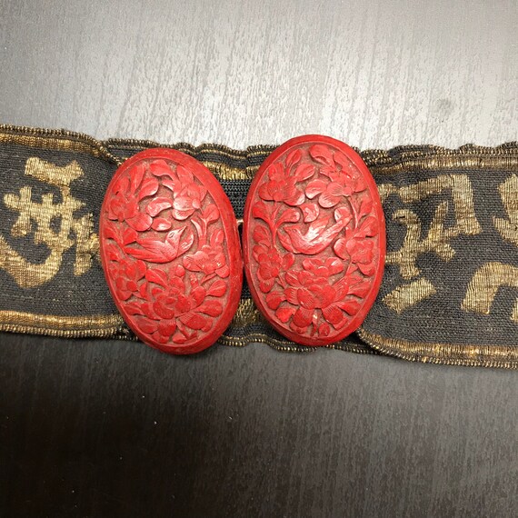Red Belt Buckle - Cinnabar Buckle- Vintage Belt -